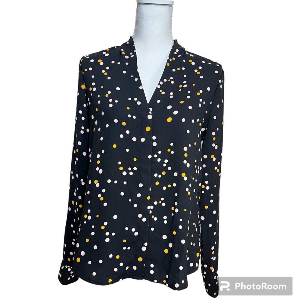 Halogen Polka Dot Long Sleeve V-Neck Blouse